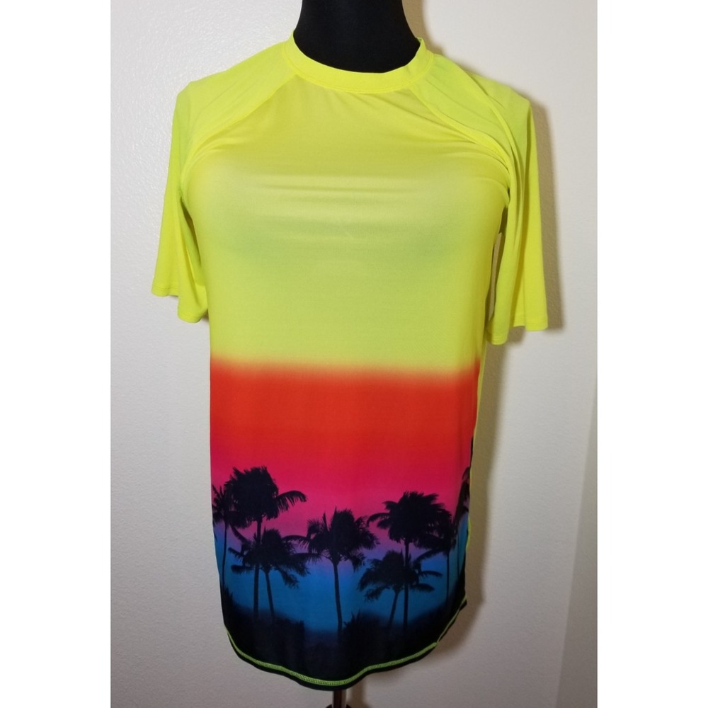 Lands' End Womens 18/20 Yellow Ombre Tropical Dri Fit Short Sleeve Shirt Beach